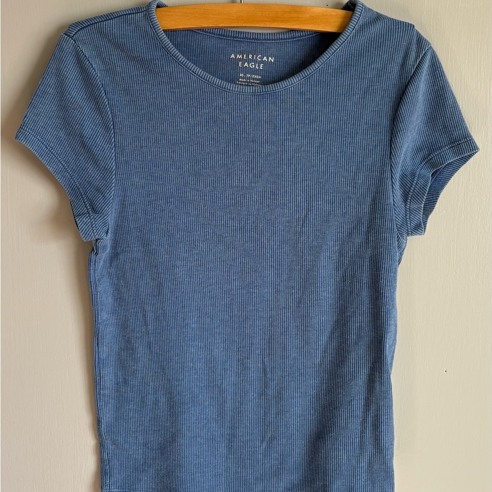 American Eagle Outfitters Ribbed Blue Short Sleeve Tee